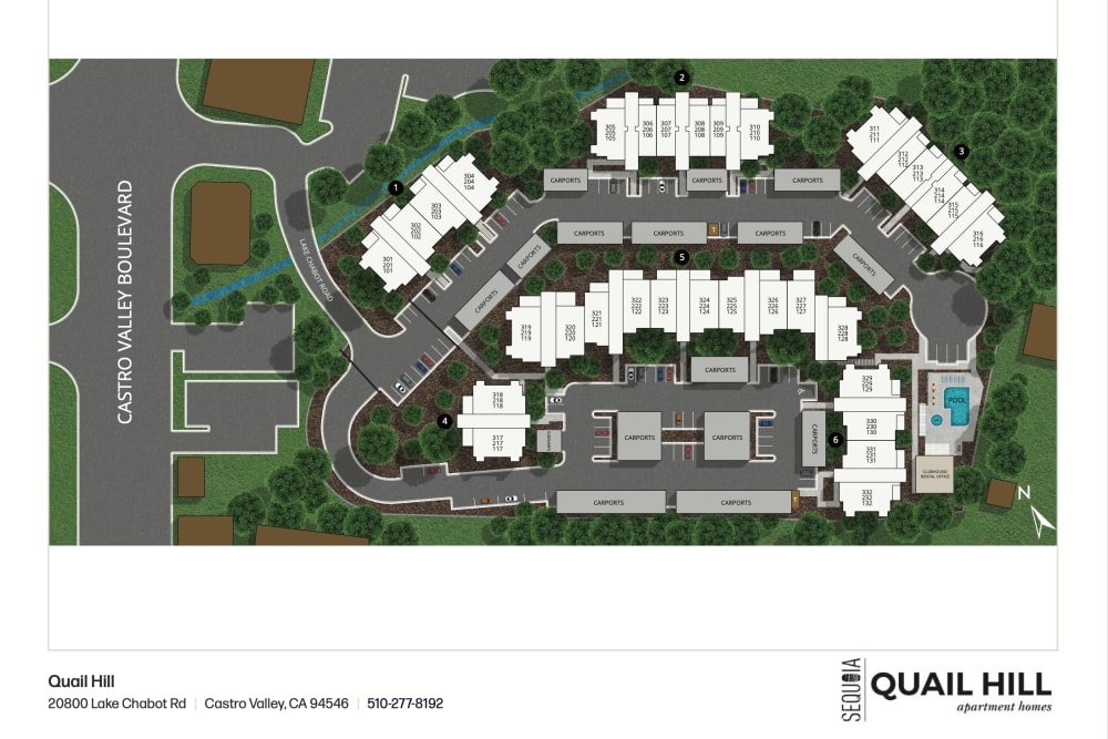 Community site map for Quail Hill Apartment Homes in Castro Valley, California