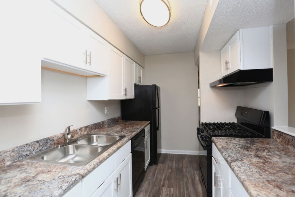 Kitchen with a double stainless-steel sink at Laurel Pines Apartments in Richmond, Virginia