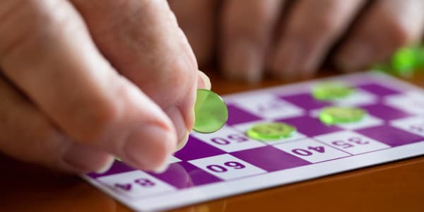 Resident playing Bingo Geneva Lake Manor in Lake Geneva, Wisconsin