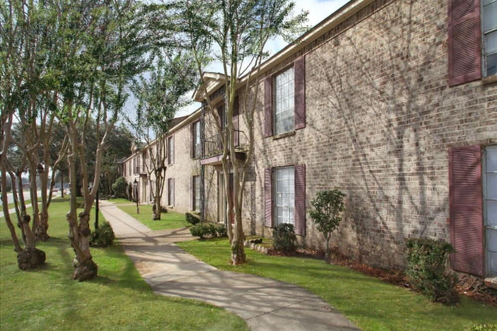 Walking path through the trees at Towne Oaks in Baton Rouge, Louisiana