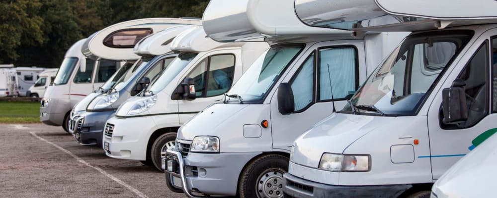 RVs parked at Oregon RV & Storage in Hubbard, Oregon