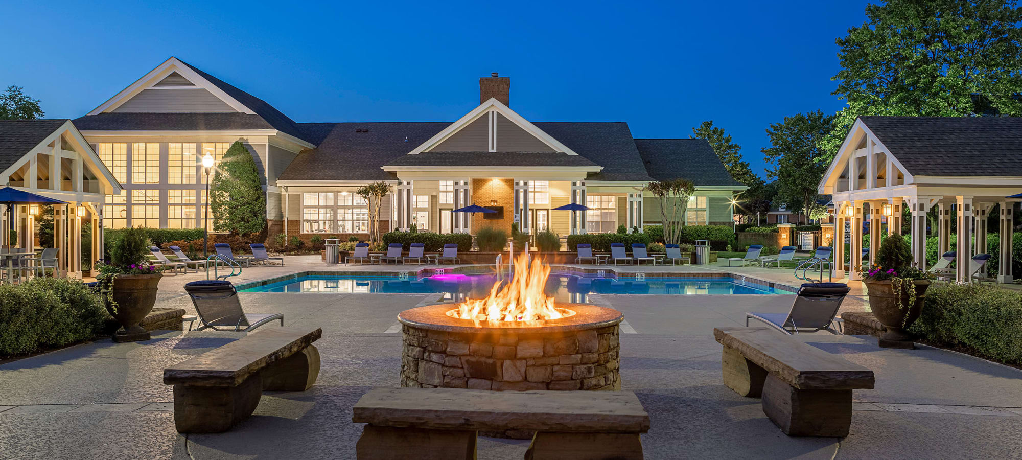 Firepit by pool at The Preserve at Ballantyne Commons in Charlotte, North Carolina