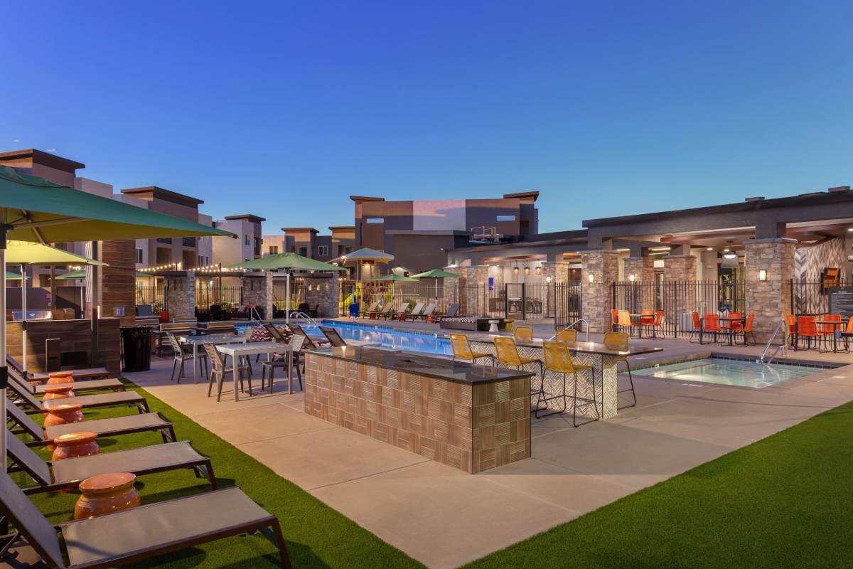 a comfortable evening at the swimming pool and patio at Hangar at Thunderbird, Glendale, Arizona