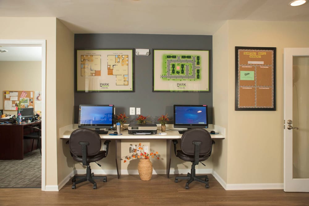 Business center with computers at Park Villas Apartments in Lexington Park, Maryland