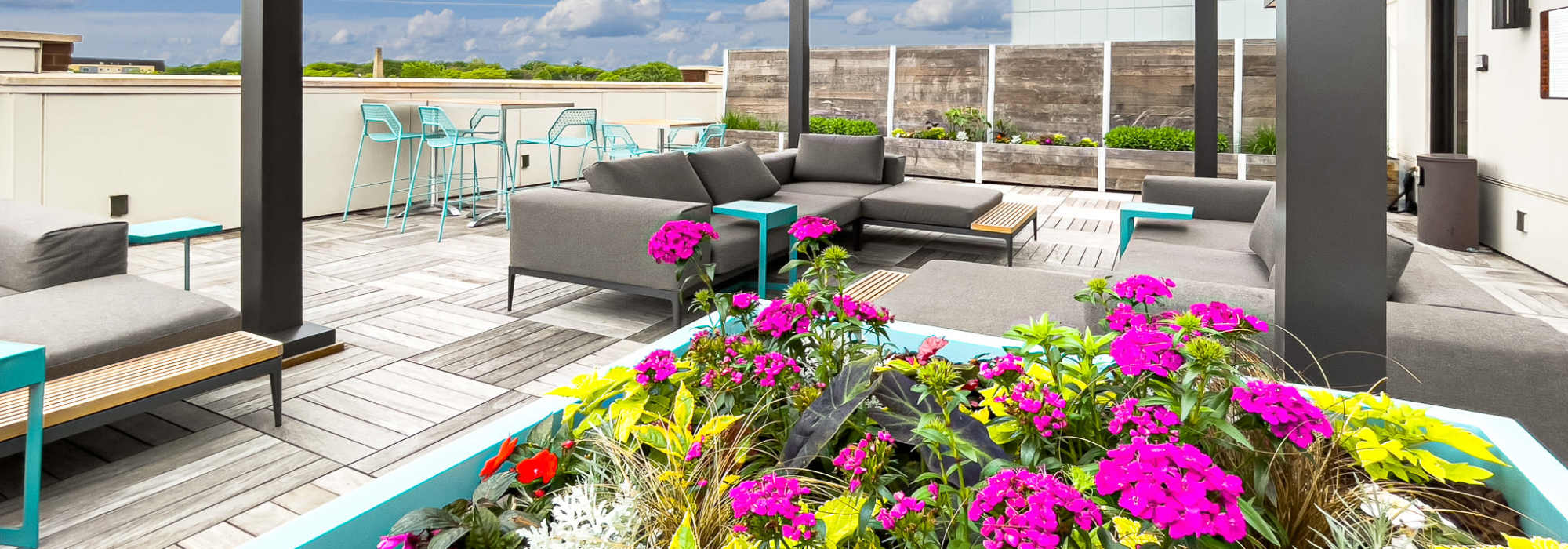 Lush rooftop with plants at The Marling in Madison, Wisconsin