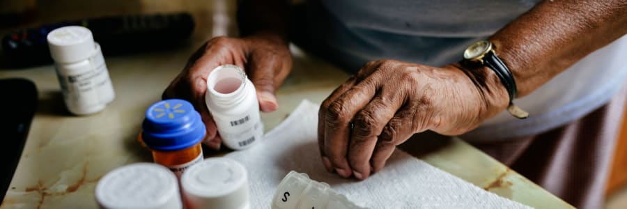 Resident managing their medications at Fair Oaks Health Care Center in Crystal Lake, Illinois