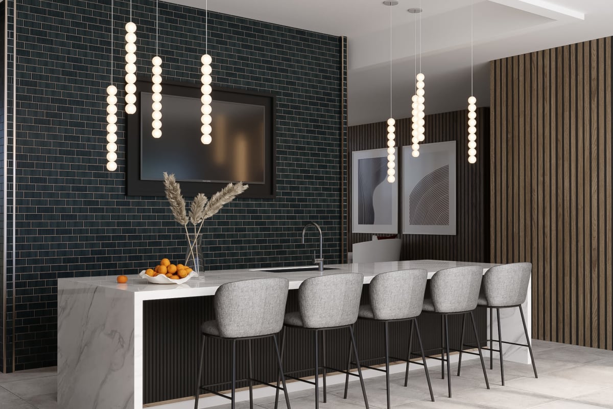 Rendering of breakfast bar in clubhouse at Lantower West Love in Dallas, Texas