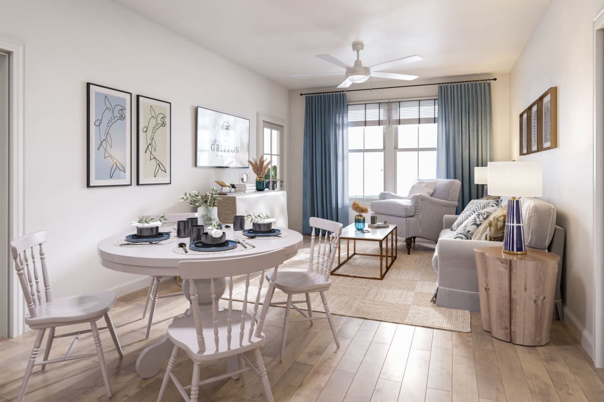 Modern living room at The Griffon Vero Beach in Vero Beach, Florida