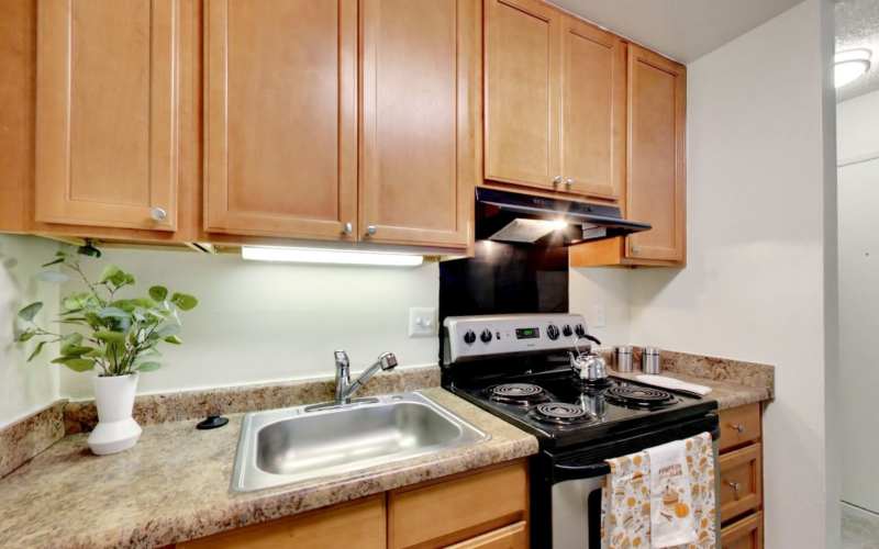 Kitchen with lots of storage at Lakeside Village in San Leandro, California