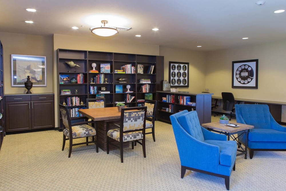 A quiet reading Room at Brightwater Senior Living of Highland in Highland, California