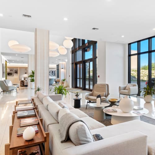 Seating in the clubhouse at The Vibe Miami Apartments in Miami, Florida