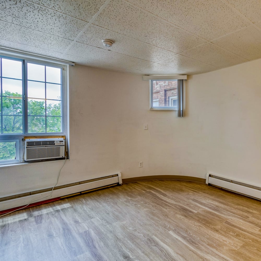 Open floor plan with wood floors at Argonaut/El Tovar Apts in Denver, Colorado