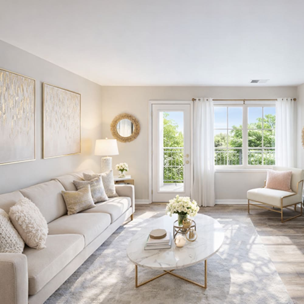 Spacious living room with a couch at Central Park Place in Grand Rapids, Michigan