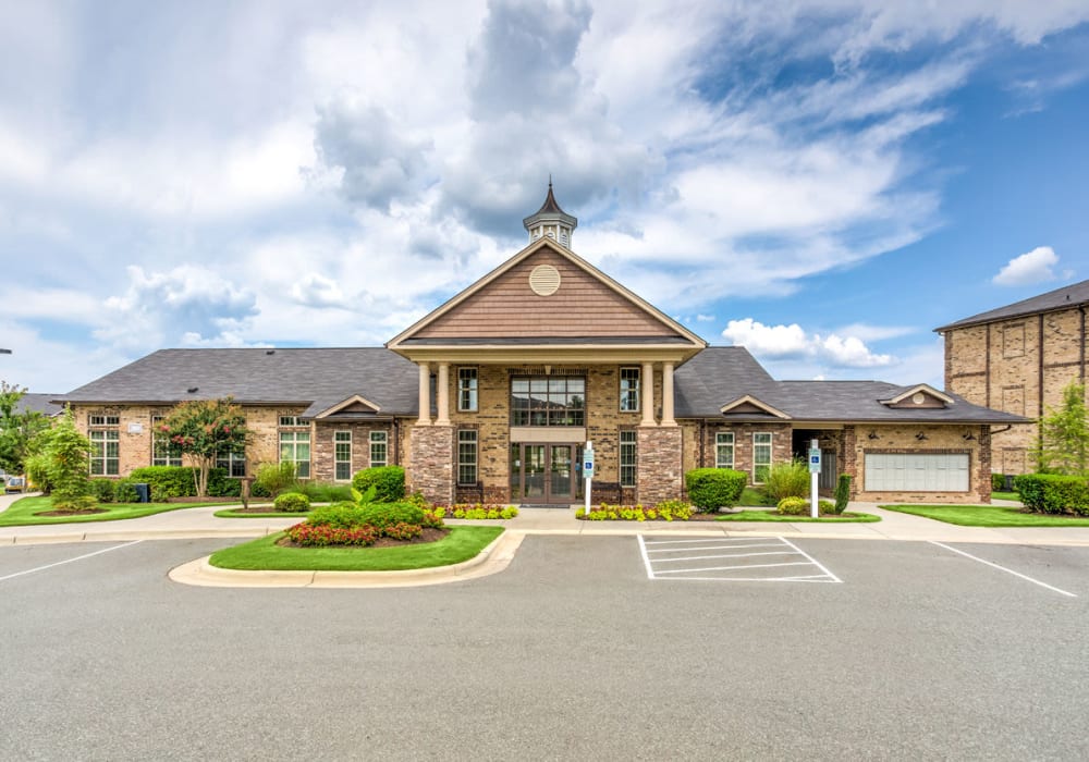 Front of the leasing office at Amberton at Stonewater in Cary, North Carolina