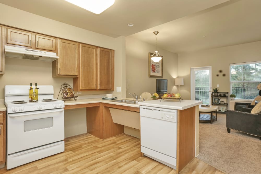 Kitchen in apartment at The Inn at Greenwood Village in Greenwood Village, Colorado