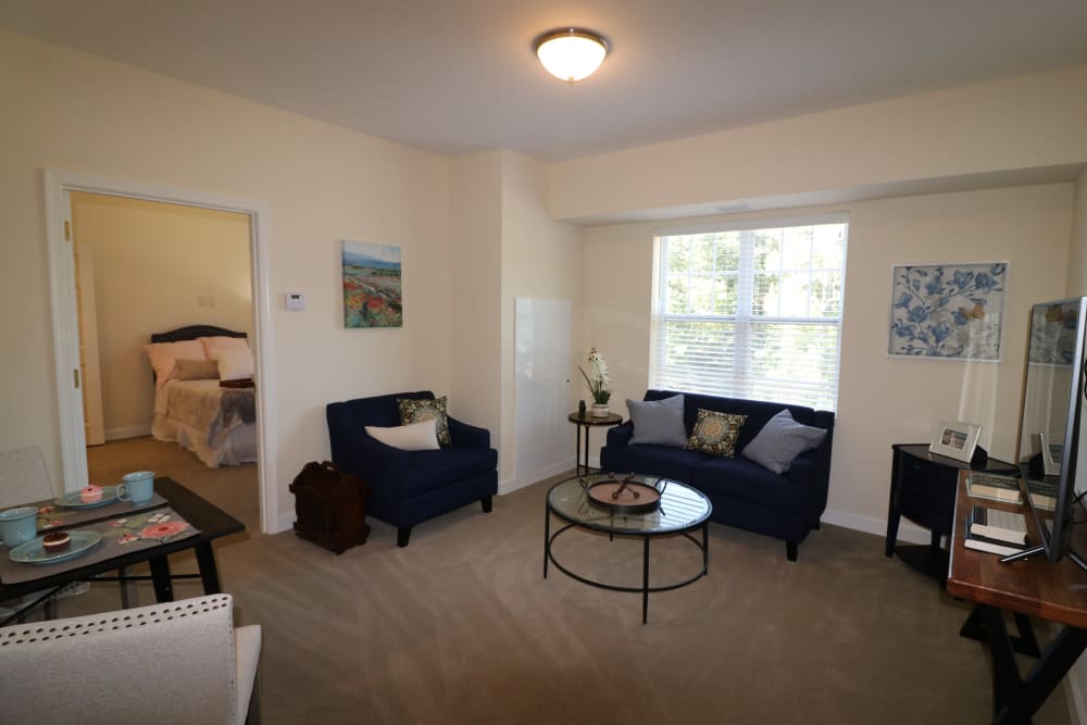 A living room of a residence at The Harmony Collection at Roanoke - Assisted Living in Roanoke, Virginia