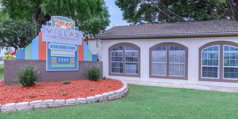 Community sign at Villas de Toscana in San Antonio, Texas