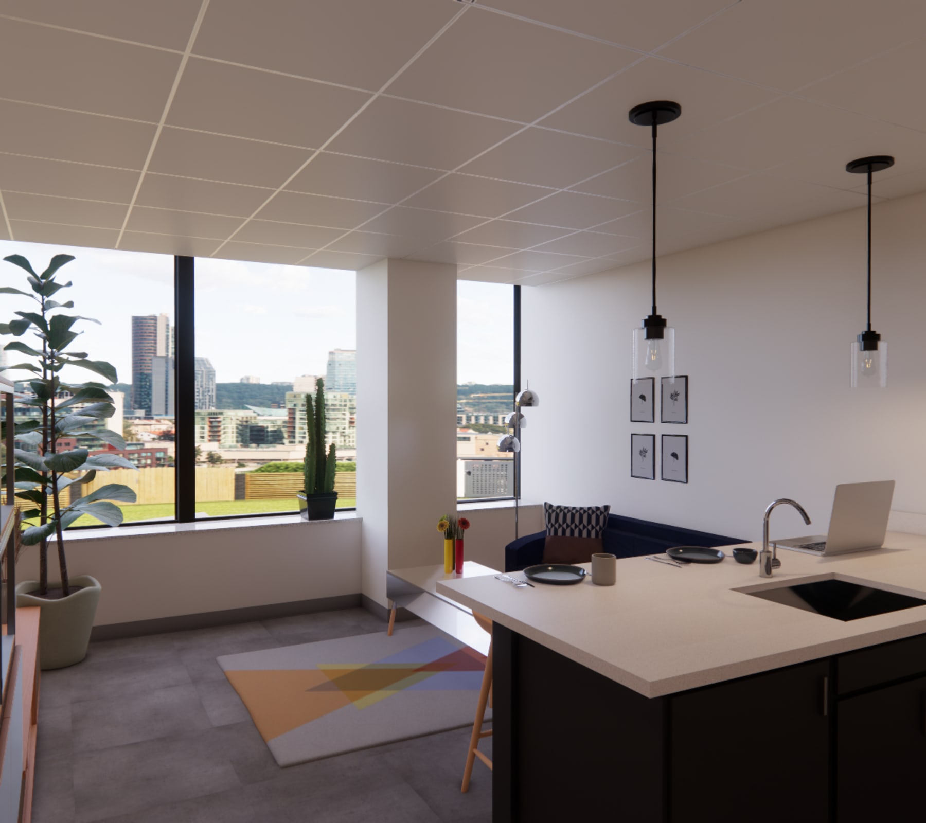 Modern living area at Altitude on Main in Richmond, Virginia