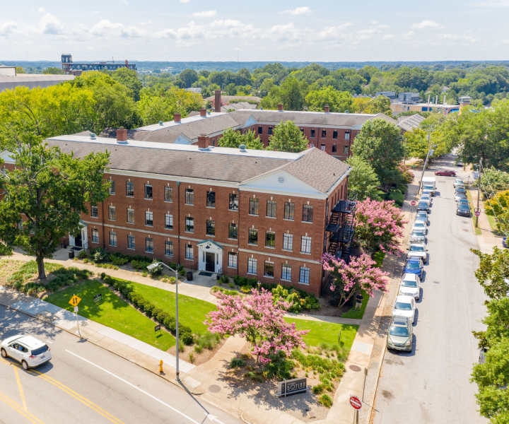 Historic building with recent renovations at Historic Boylan Apartments in Raleigh, North Carolina