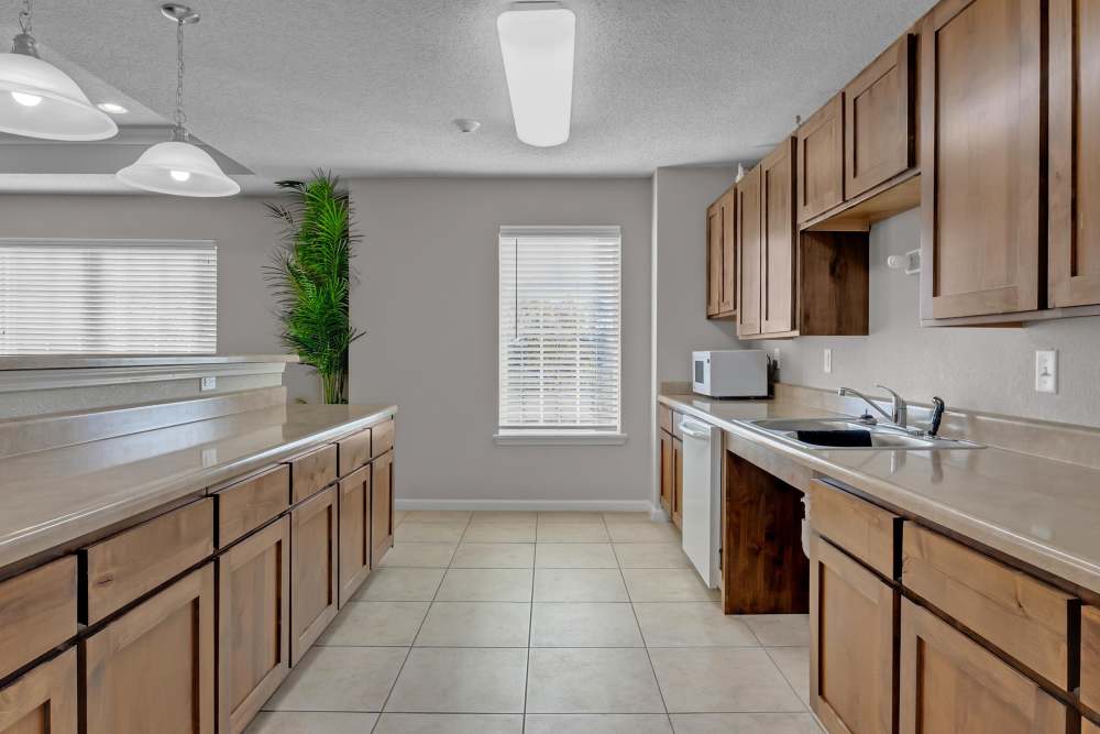 Spacious community kitchen at River Ridge in Sand Springs, Oklahoma
