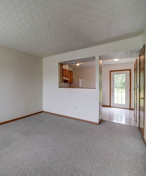 Beautiful living room with connecting kitchen at Crossroads Meadow in Ebensburg, Pennsylvania
