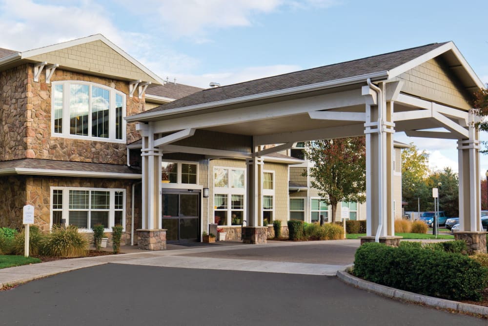 The main entrance at Meadowlark Senior Living in Lebanon, Oregon.