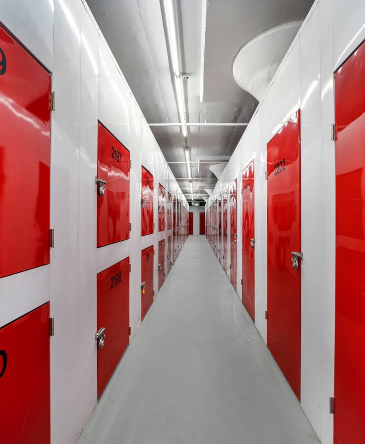 Indoor storage units and lockers at StorQuest Self Storage in New Haven, Connecticut