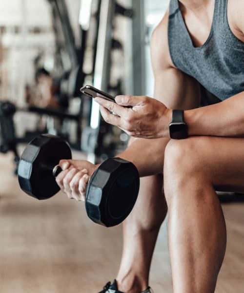 Close up of dumbbells at Le Rivage Luxury Apartments in Bossier City, Louisiana