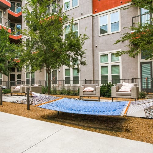 Hammocks in the courtyard at Capitol at Stonebriar in Frisco, Texas