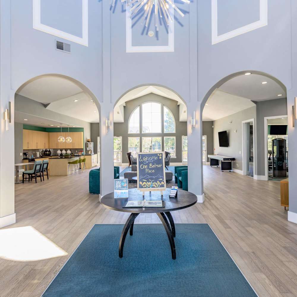 Lobby area at One Belmar Place in Lakewood, Colorado