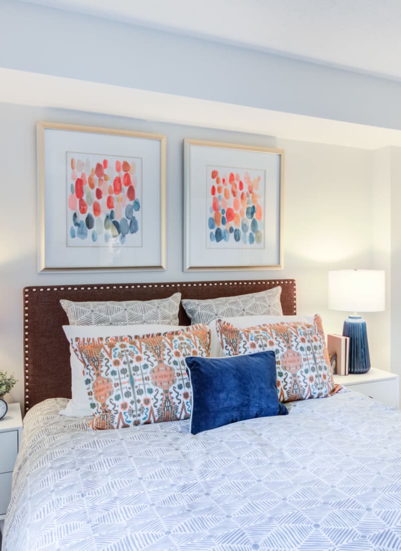 Comfortable bedroom with spacious closet at Sofi at 50 Forest in Stamford, Connecticut