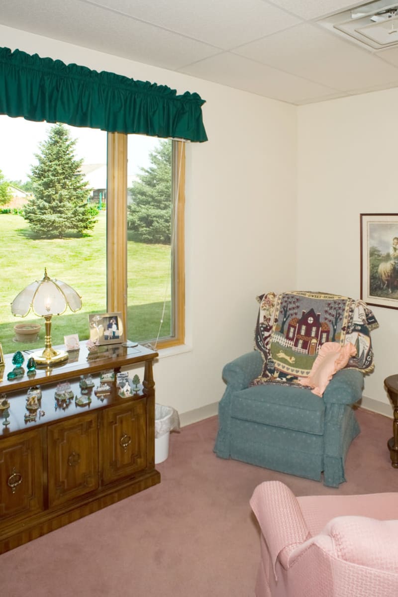 Living room in senior apartment at Wellington Place at Hartford in Hartford, Wisconsin