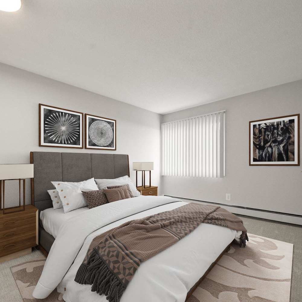 Well-lit modern bedroom at Morada in Crystal, Minnesota