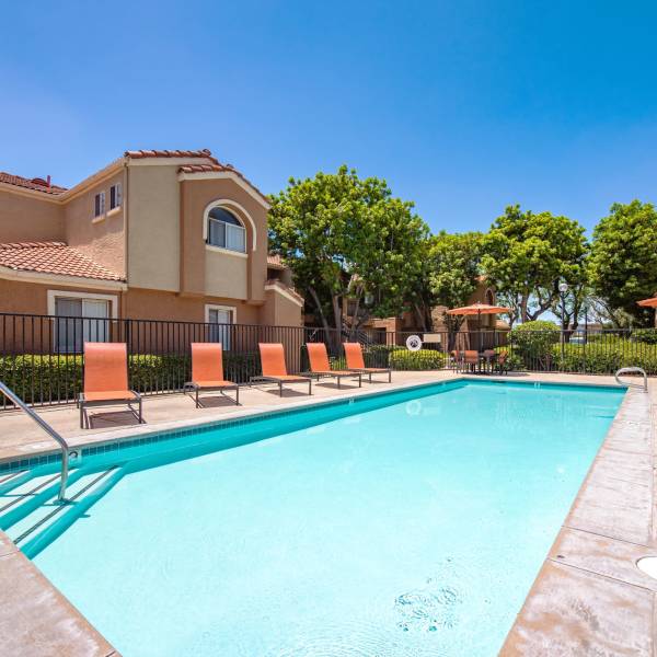 Signage board at Tuscany Village Apartments in Ontario, California  