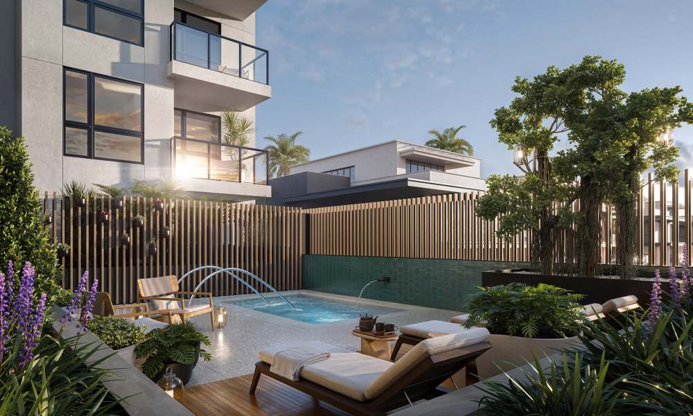 Pool and sun deck at Treehouse in San Diego, California