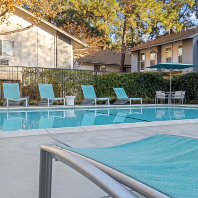 Sparkling pool at Montecito Apartments in Santa Clara, California