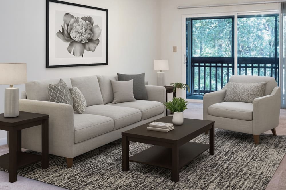 Living room with its premium features at Creekwood Apartments in Gainesville,Florida