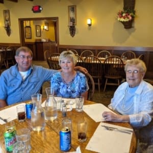 Resident Irma having lunch out with her family near Addington Place of Clinton in Clinton, Iowa.