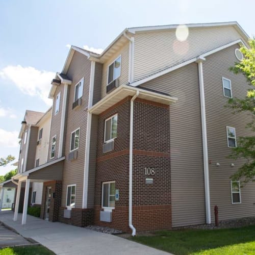 Building exterior of Crown Point Apartments in Ames, Iowa