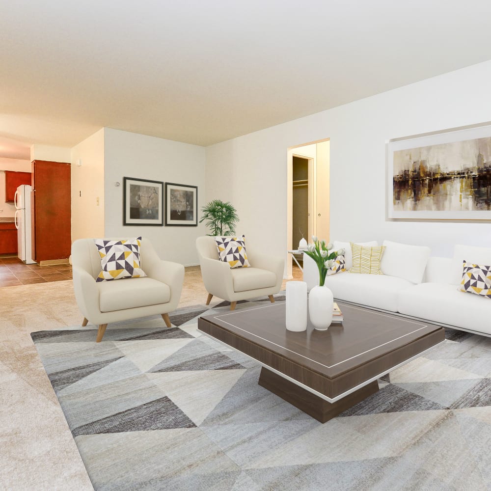 Living room in a home at Lakeview Terrace Apartment Homes in Eatontown, New Jersey