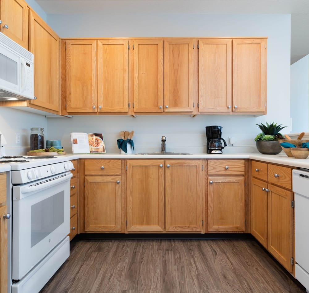 Modern kitchen with updated cabinetry at Avery at Orenco Station in Hillsboro, Oregon