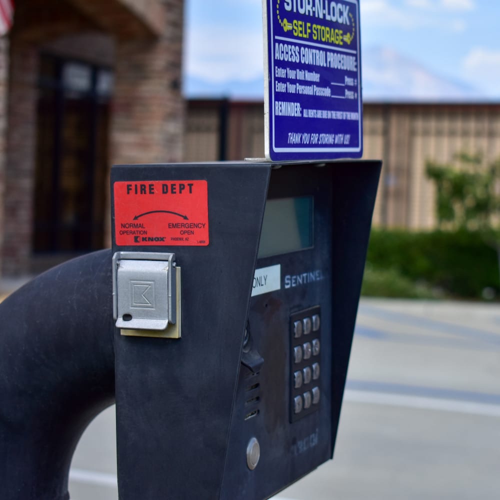 Keypad entry at STOR-N-LOCK Self Storage in Redlands, California