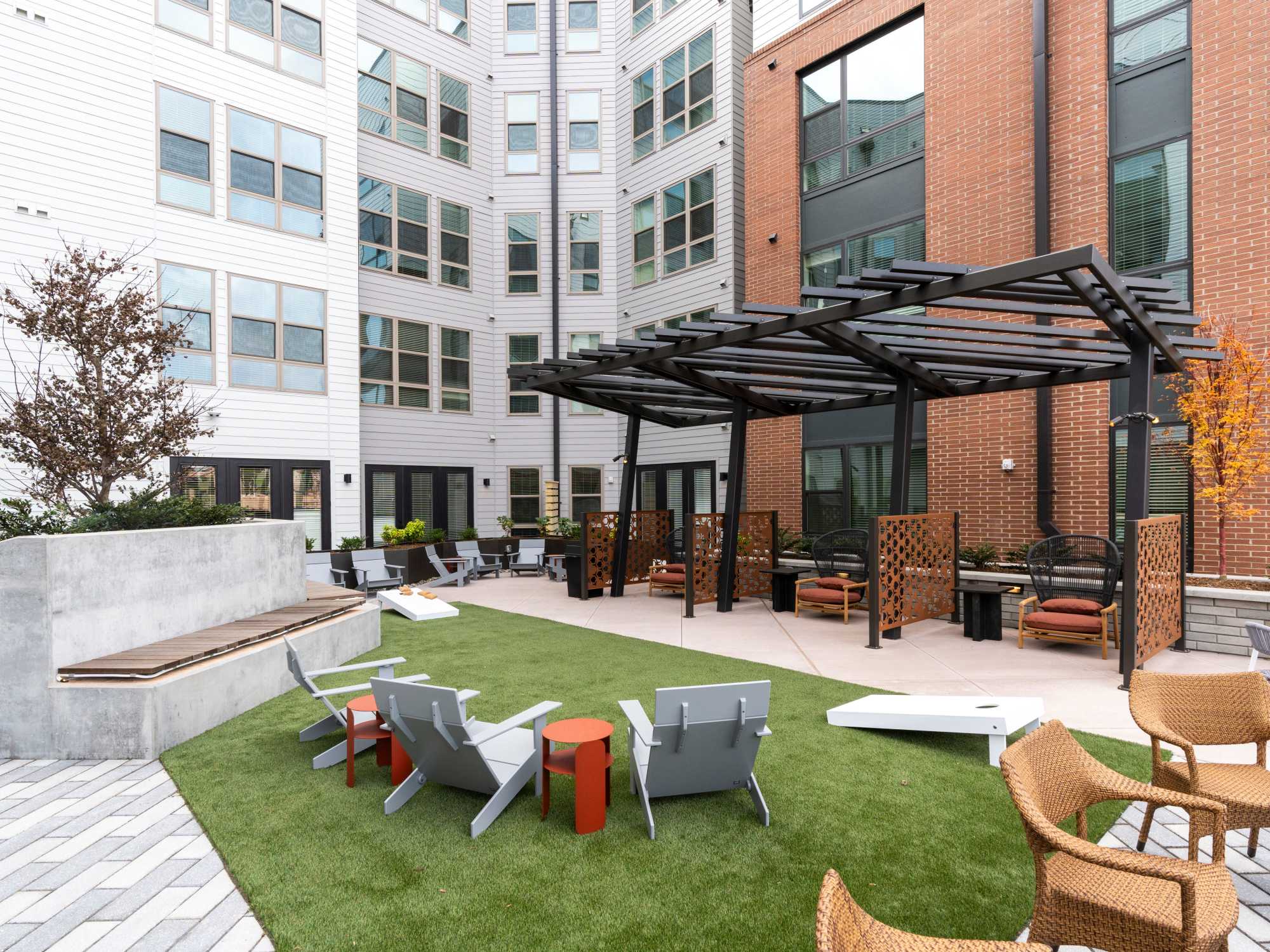 Garden seating area at Terrazzo in Durham, North Carolina