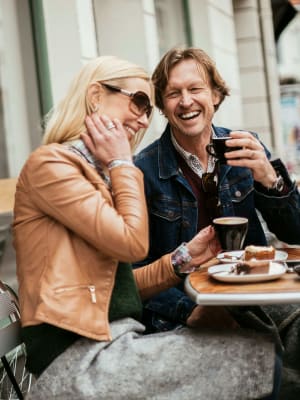 Couple enjoys a morning breakfast near Lofts at Allen Ridge in Abilene, Texas