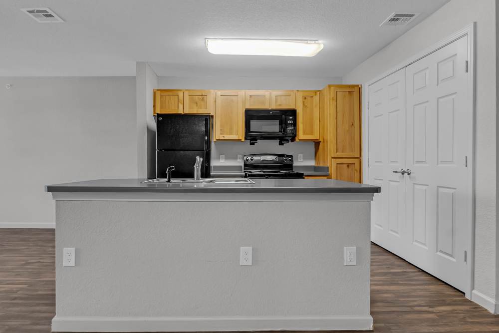 Open kitchen with oven at Whittier Heights in Tulsa. OK