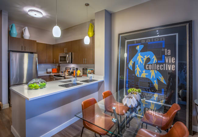 Kitchen and dining table at The Chase at Overlook Ridge in Malden, Massachusetts