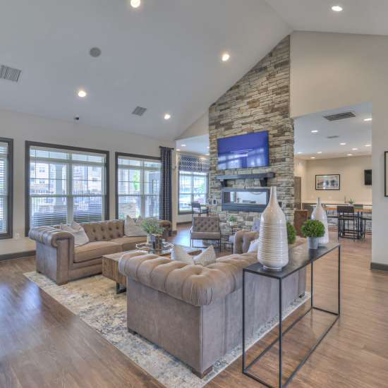 Clubhouse with fireplace and television at Anthem at Creekside in Smyrna, Tennessee