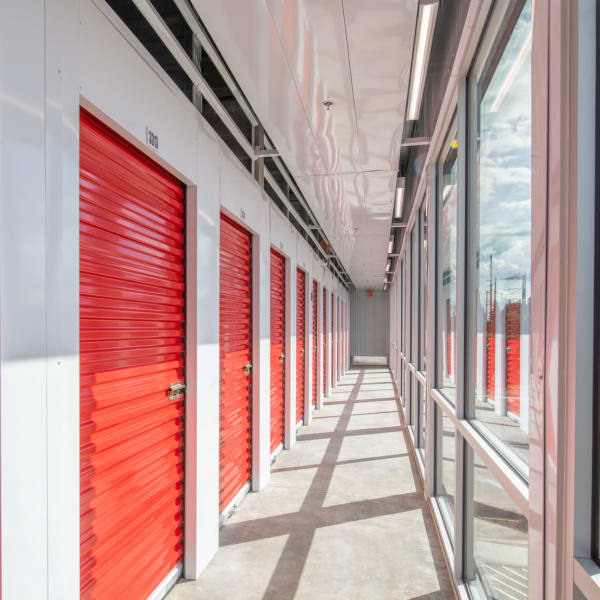 Red doors on indoor units at StorQuest Self Storage in King of Prussia, Pennsylvania