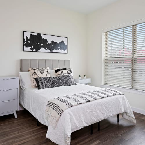 Well-lit model bedroom at The Concord Northside in Richmond, Virginia