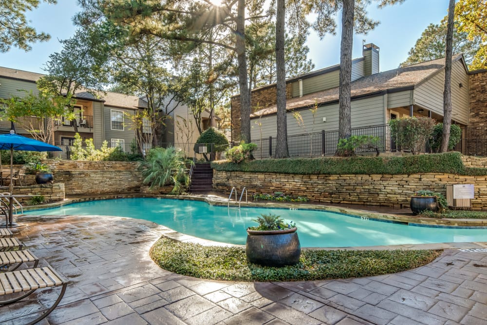 Swimming pool and paver patio at Ridgecrest in Denton, Texas